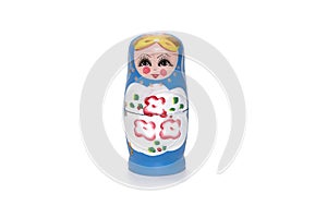 Blue matryoshkas russian wooden nesting doll. Isolated in white.