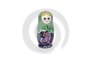 Blue matryoshkas russian wooden nesting doll. Isolated in white.