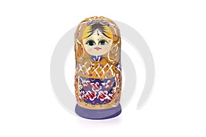 Blue matryoshkas russian wooden nesting doll. Isolated in white.