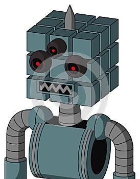 Blue Mech With Cube Head And Square Mouth And Three-Eyed And Spike Tip