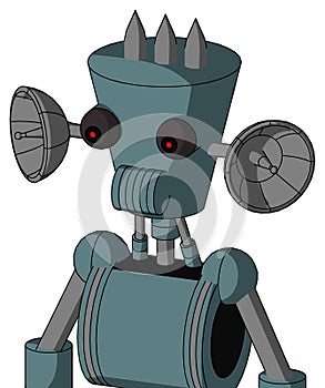 Blue Mech With Cylinder-Conic Head And Speakers Mouth And Red Eyed And Three Spiked