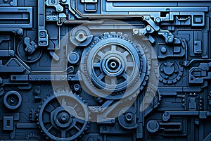 Blue mechanical gears and components