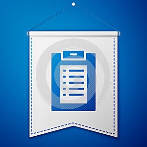 Blue Medical clipboard with clinical record icon isolated on blue background. Health insurance form. Prescription