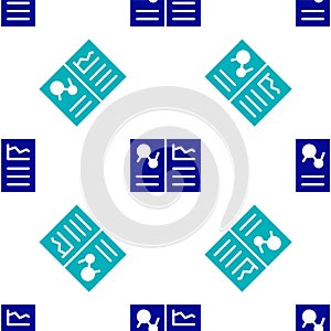 Blue Medical clipboard with clinical record icon isolated seamless pattern on white background. Health insurance form