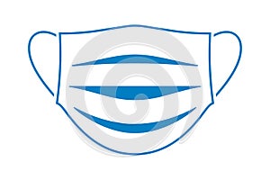 A blue medical face mask vector icon.