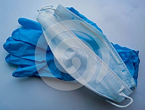 Blue medical gloves and mask photo