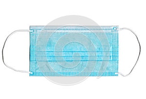 Blue medical mask protection against COVID-19, brand new mask Isolated on white. Prevent coronavirus spread. Medical