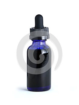 Blue Medicine Bottle with Dropper on White Background