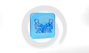 Blue Meeting icon isolated on grey background. Business team meeting, discussion concept, analysis, content strategy