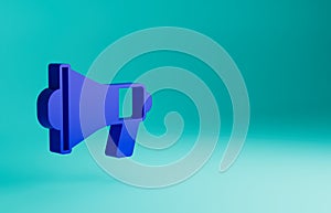 Blue Megaphone icon isolated on blue background. Speaker sign. Minimalism concept. 3D render illustration