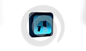 Blue Megaphone icon isolated on grey background. Speaker sign. Blue square button. 3d illustration 3D render