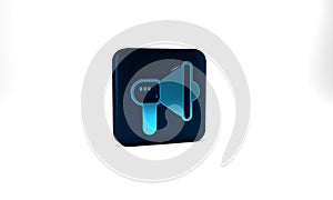 Blue Megaphone icon isolated on grey background. Speaker sign. Blue square button. 3d illustration 3D render