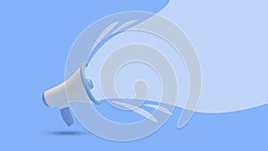 Blue Megaphone with speech wave, 3d rendering on blue background photo