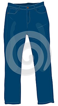 Blue men`s jeans with brass buttons front view isolated vector i