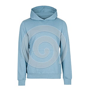 Blue men`s sweatshirt with a hood