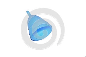 Blue menstrual Cup on white background