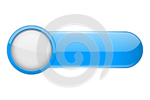 Blue menu button with white circle. Oval glass 3d icon