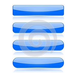 Blue menu buttons. Rectangle and oval 3d shiny icons with reflection