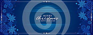 blue merry christmas banner with snowflakes decoration