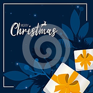 Blue merry christmas invitational card with white presents Vector