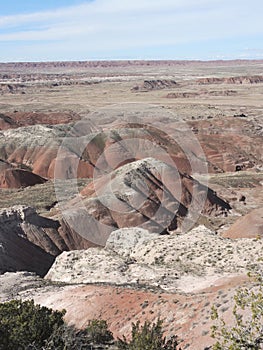 The Blue Mesa landscape of the Painted Desert. The cone shaped structures are referred to as tepees.