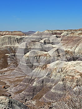 The Blue Mesa landscape of the Painted Desert. The cone shaped structures are referred to as tepees.