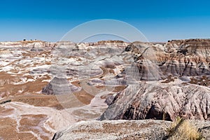 Blue Mesa trail in Arizonas Petrified Forest National Park / Painted Desert on a sunny summer day, s photo