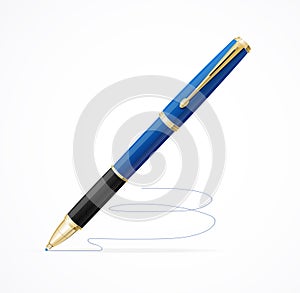 Blue metal ball point pen isolated on white