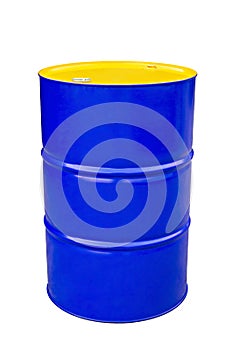 Blue metal barrel isolated on white.