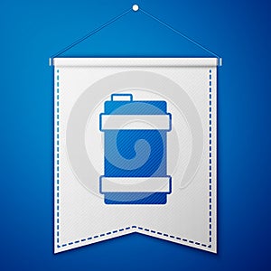 Blue Metal beer keg icon isolated on blue background. White pennant template. Vector