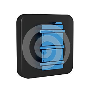 Blue Metal beer keg icon isolated on transparent background. Black square button.