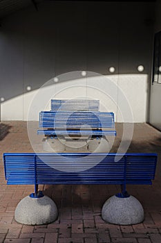 Blue metal benches