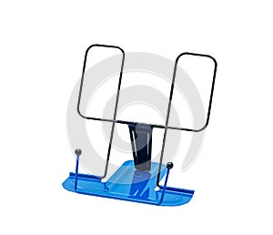 Blue metal bookstand, bookend. Isolated photo
