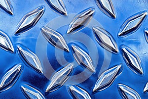 Blue Metal Diamond Plate Texture Shows Industrial Strength and Design Pattern Background