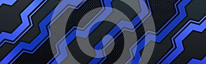 Blue metal frame on black metallic mesh. metal background.