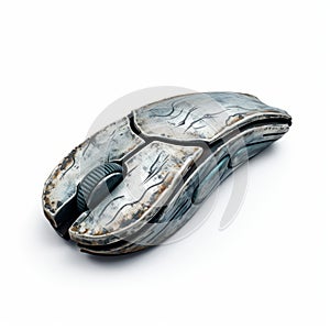 Blue Metal Textural Computer Mouse With Organic Stone Carvings