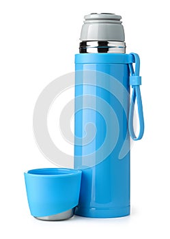 Blue metal thermos flask