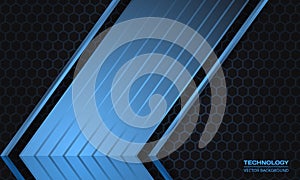 Blue metallic arrow on a dark abstract hexagonal grid background. Luxury overlap direction design.