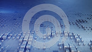 Blue metallic cubes abstract 3D rendering