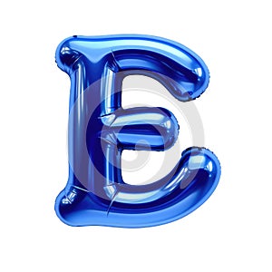 blue metallic E alphabet balloon Realistic 3D on white background