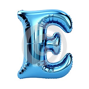 blue metallic E alphabet balloon Realistic 3D on white background