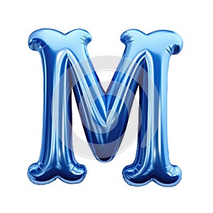 blue metallic M alphabet balloon Realistic 3D on white background