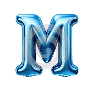 blue metallic M alphabet balloon Realistic 3D on white background