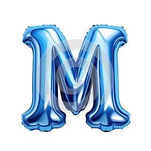 blue metallic M alphabet balloon Realistic 3D on white background