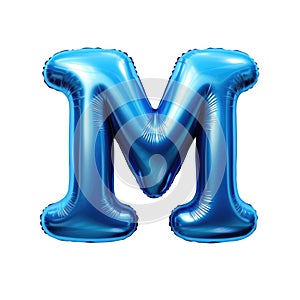 blue metallic M alphabet balloon Realistic 3D on white background