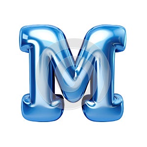 blue metallic M alphabet balloon Realistic 3D on white background