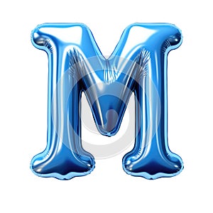 blue metallic M alphabet balloon Realistic 3D on white background