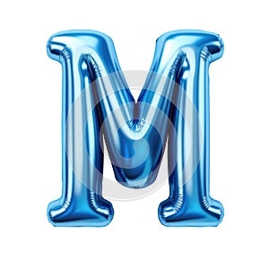 blue metallic M alphabet balloon Realistic 3D on white background