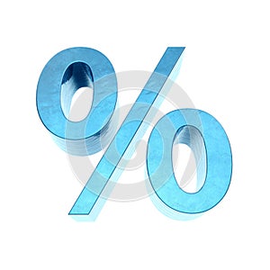 Blue metallic percentage symbol, 3d rendering