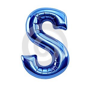 blue metallic S alphabet balloon Realistic 3D on white background